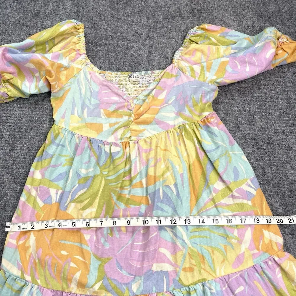 Billabong Be Mine Mini Dress Womens Medium Cotton Viscose Pastel Puff Sleeve - Picture 11 of 14